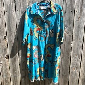 Tropical Blue Dragon Print Midi Dress from Dizzie Lizzie